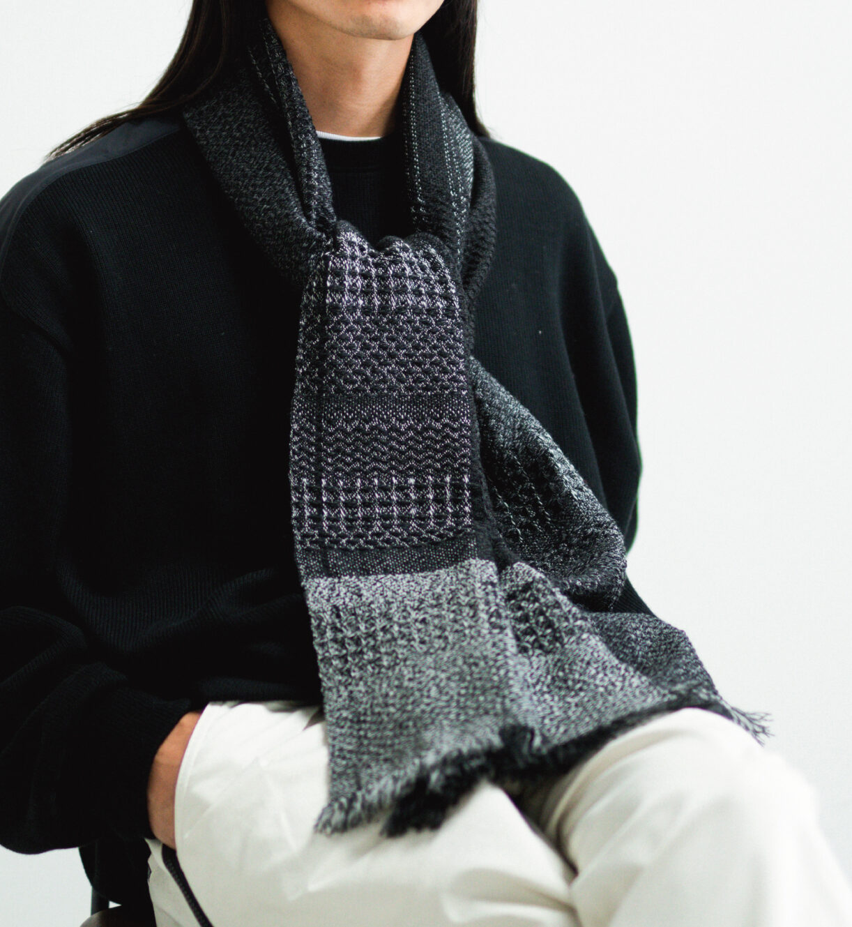 KAWARIウールマフラーN メランジブラック (エクストラファインメリノ