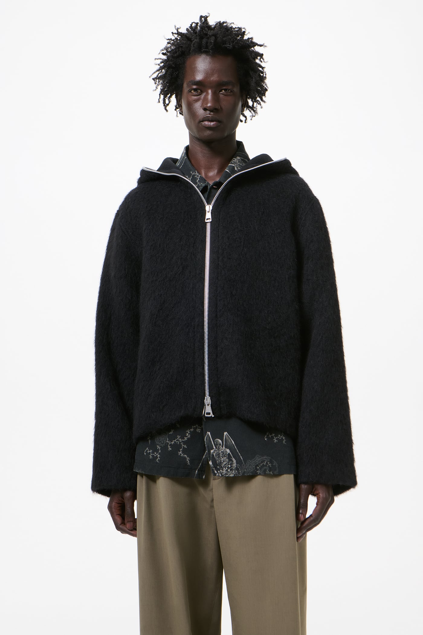 Our Legacy - Full Zip Hood Black Hairy Wool