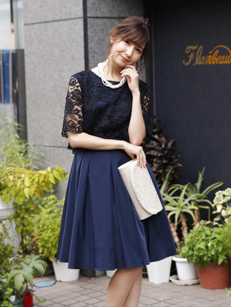 レーストップスドレス(ネイビー)PD1-236NA-XL | パーティドレススタイル