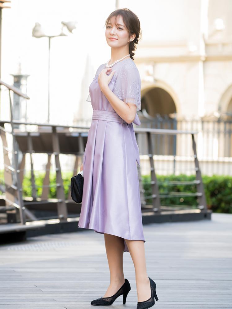 グロッシーフレアスカートレースドレス(パープル)CR1-367PPL-M