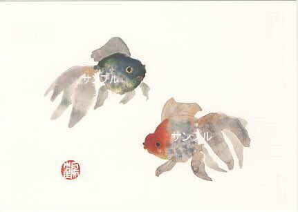 片岡鶴太郎の個展の案内を見てた。金魚がかわいいなぁと。椿と金魚を