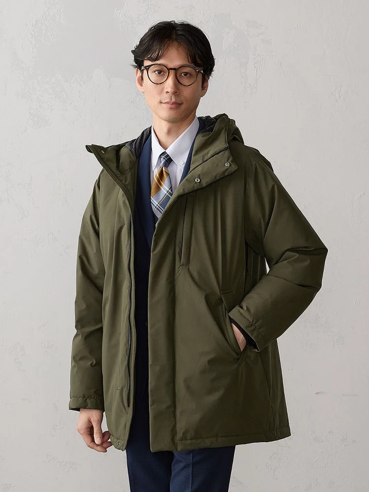 カーキー オールウエザーテックス フード付きハイブリッドダウンコート