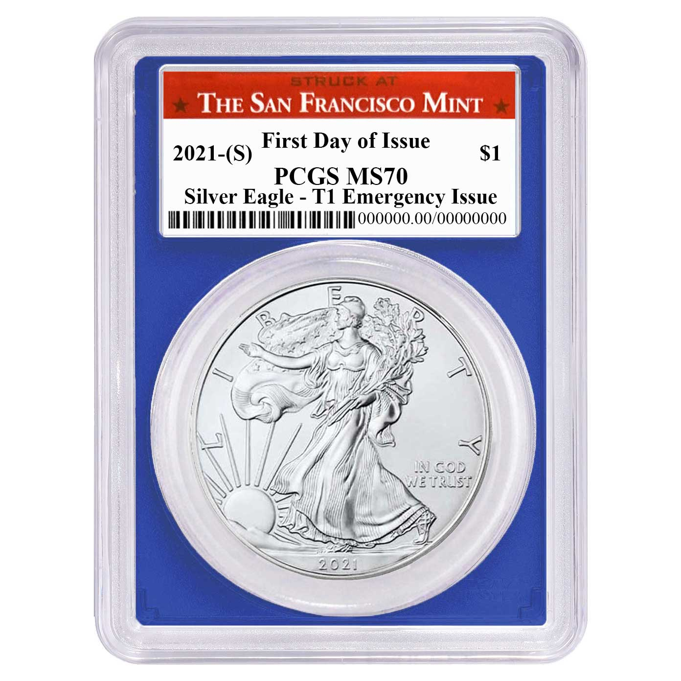 2021 (S) $1 American Silver Eagle PCGS MS70 Emergency Issue FDOI