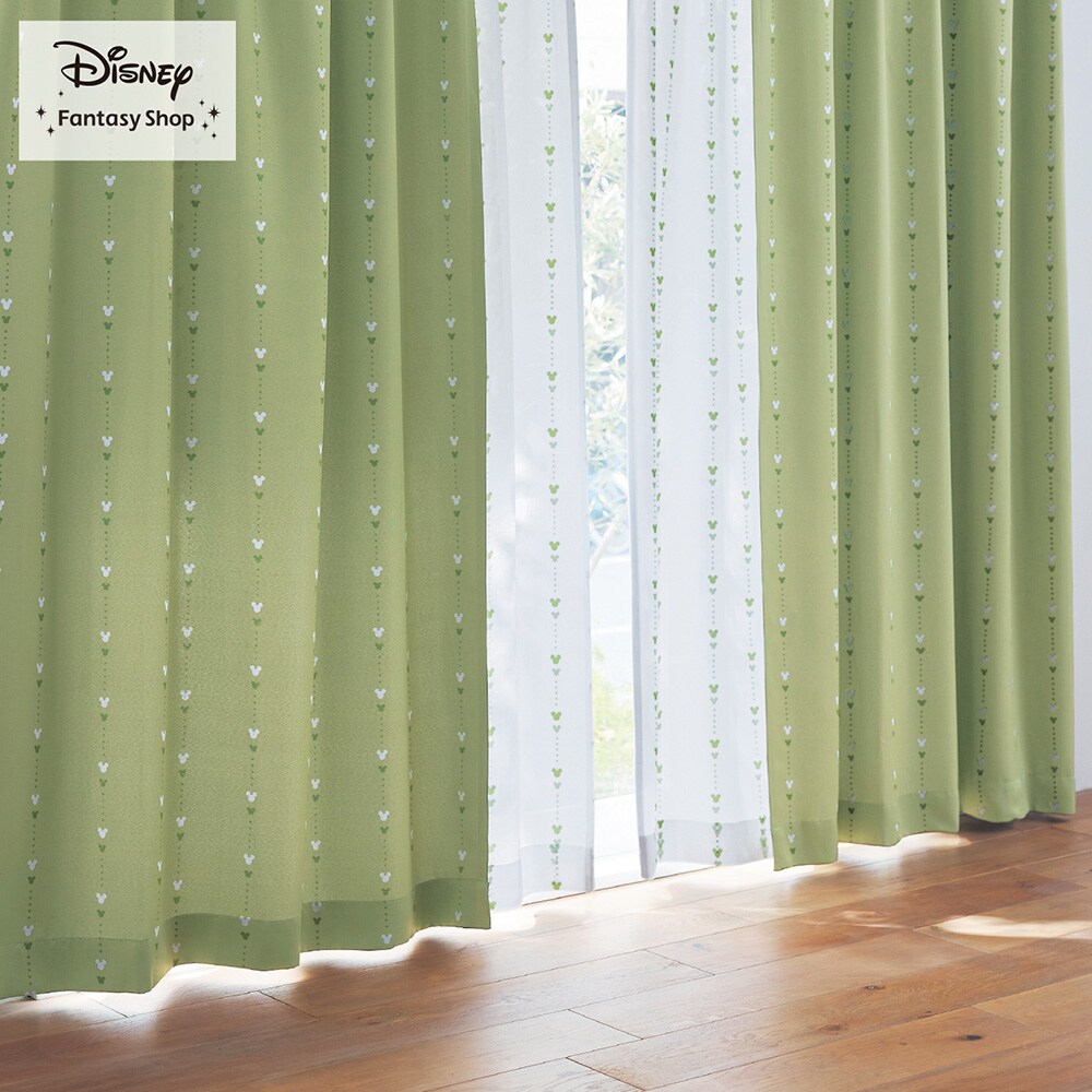 遮光カーテン＆UVカット・ミラーレースカーテンセット「ミッキー