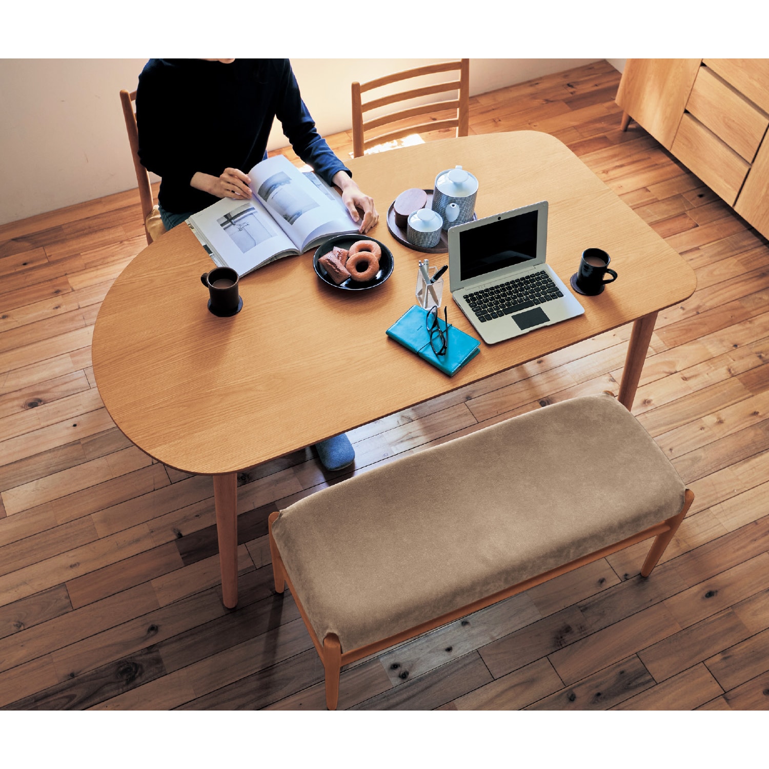 変形ダイニングテーブルセット（4点セット）（ダイニングテーブル