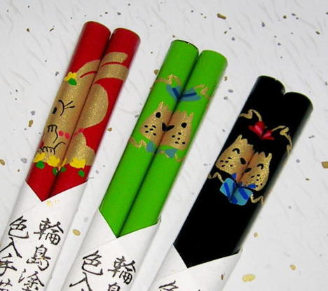 輪島塗箸 色入手描蒔絵子供用箸 うさぎ/ねこ【高級塗箸 記念品 通販