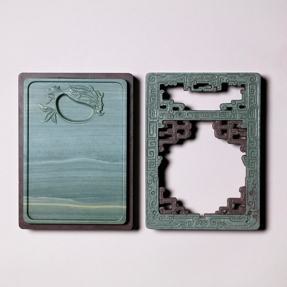 松花江緑石 龍紋石匣硯 5吋 - PIGMENT TOKYO 道具・硯・画材の通販