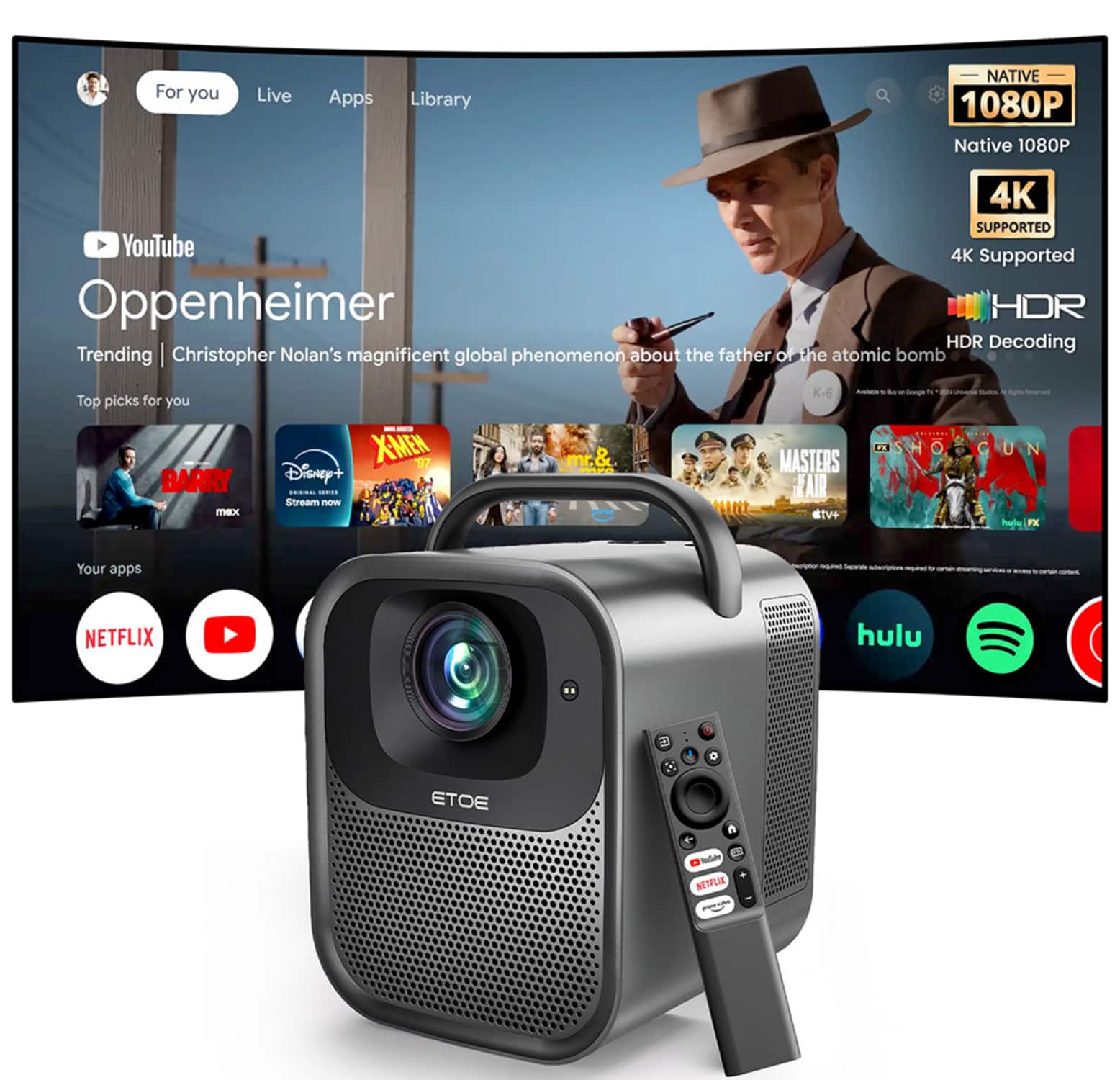 ETOE Seal Pro 1080P Google TV Projector w/ Netflix Certified, 1300