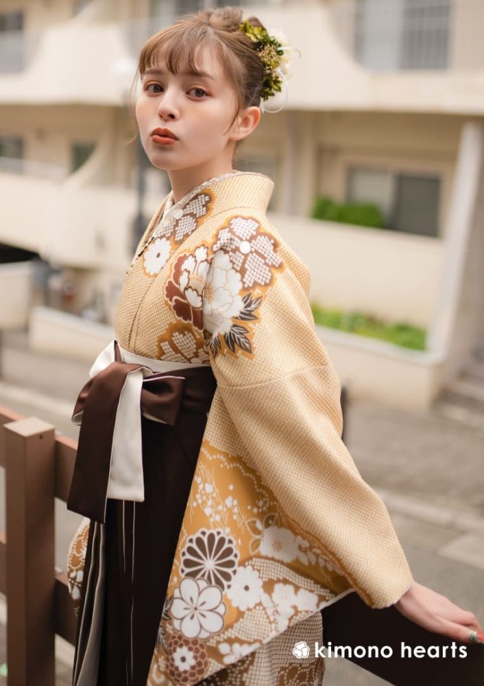 ハカマ二】NW-C1:KM-P4｜暖色系の組み合わせが可愛い着物＆卒業袴