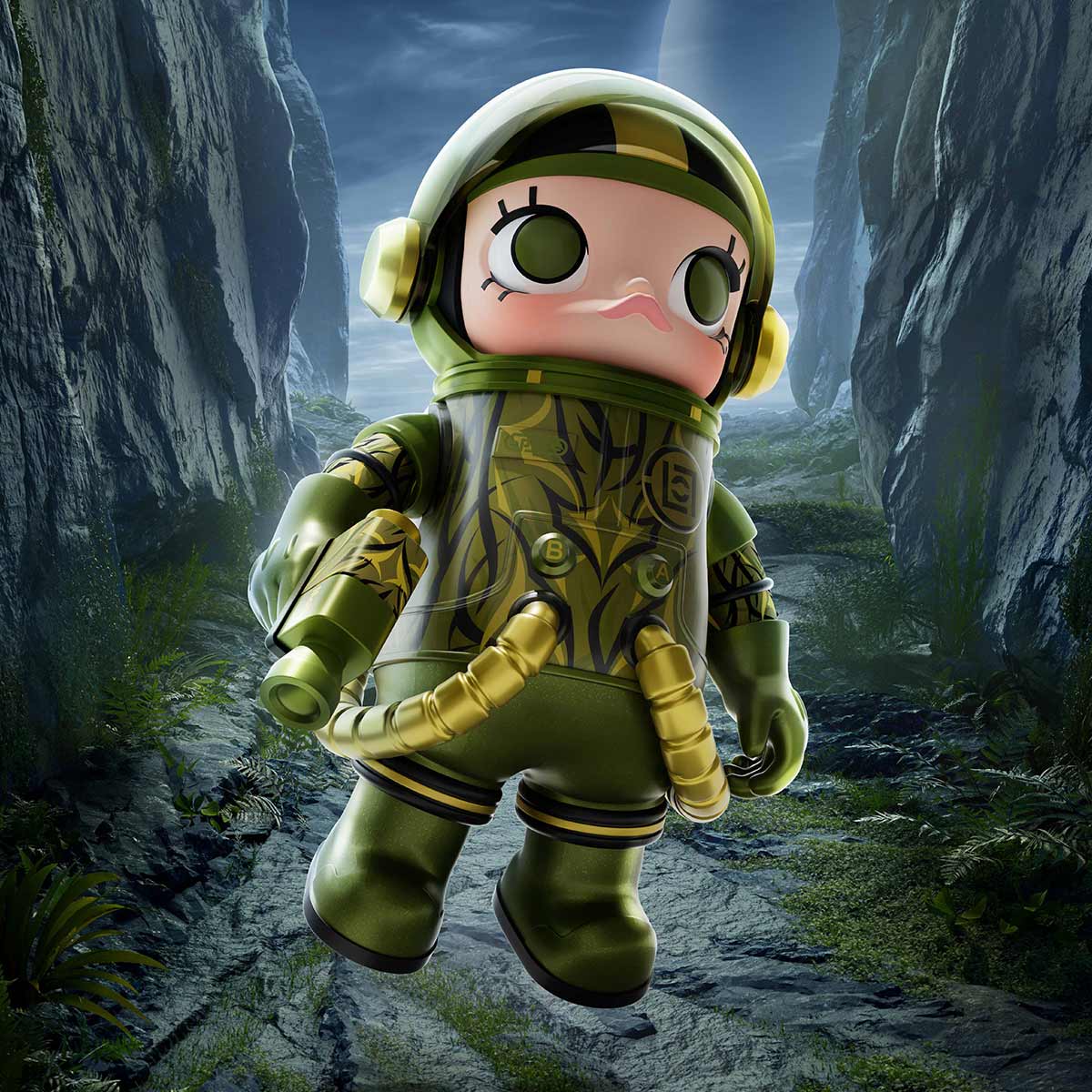 MEGA SPACE MOLLY 100%CLOT-OLIVE ALIENEGRA - POP MART (Thailand)