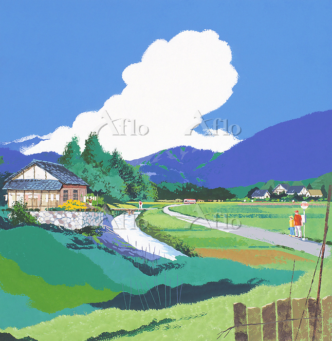 田舎の風景シリーズカレンダー（7月） [152440558]のイラスト素材 - アフロ