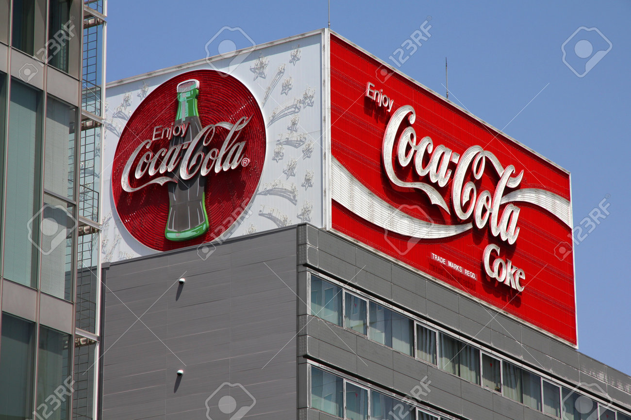 NAGOYA, JAPAN - APRIL 28, 2012: Street View Of Coca-Cola Huge Neon