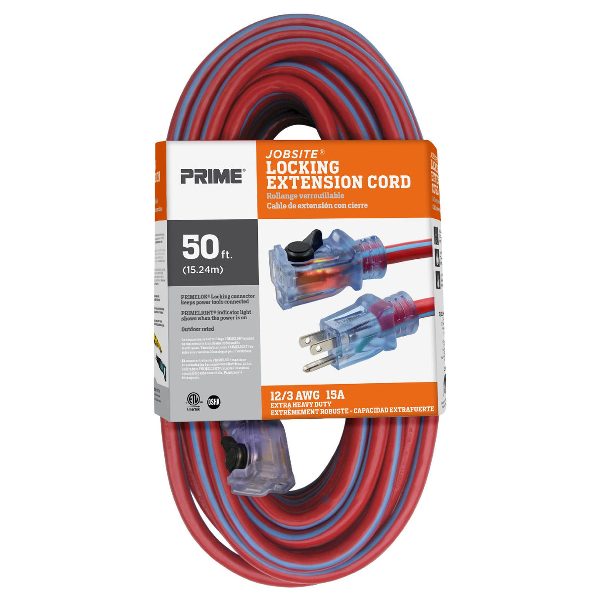 50ft 12/3 SJTW Jobsite® Outdoor Extension Cord w/Locking & Lighted