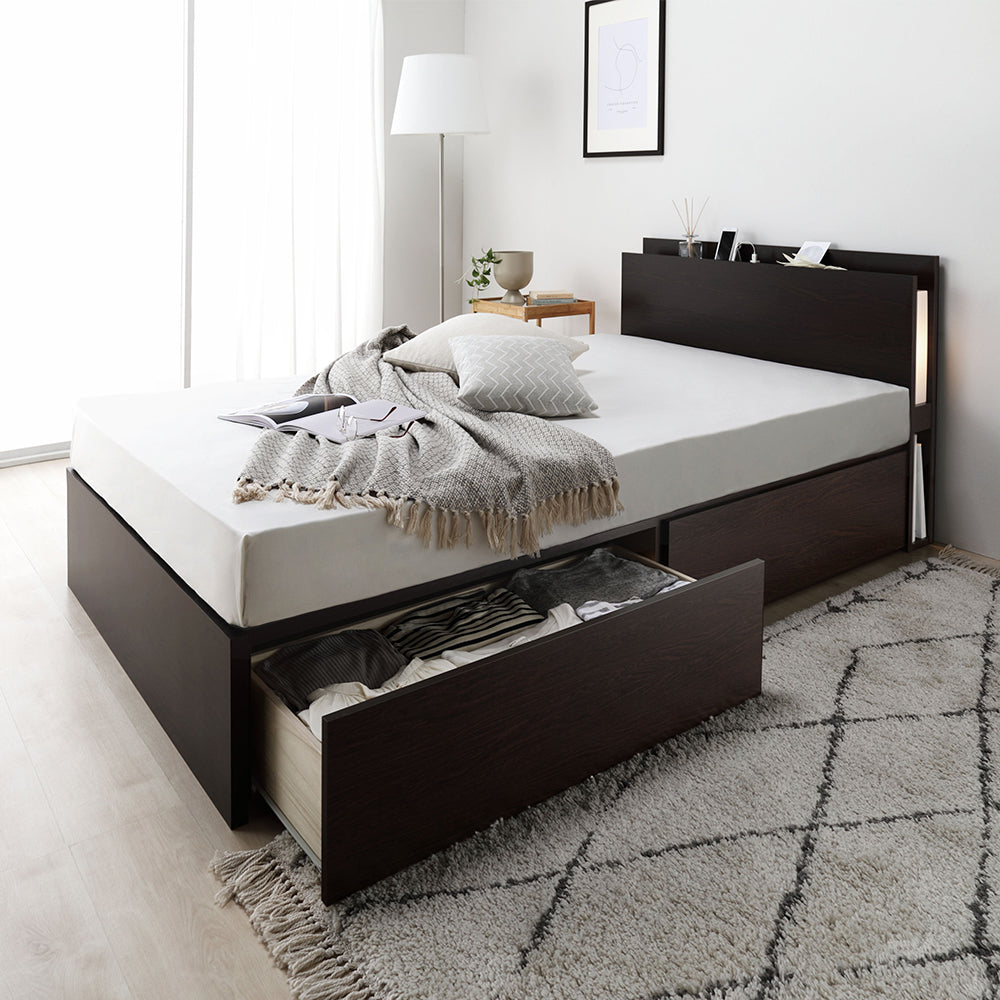 お客様組み立て】ボックス収納2杯ベッド（照明付き）/2杯の引き出し