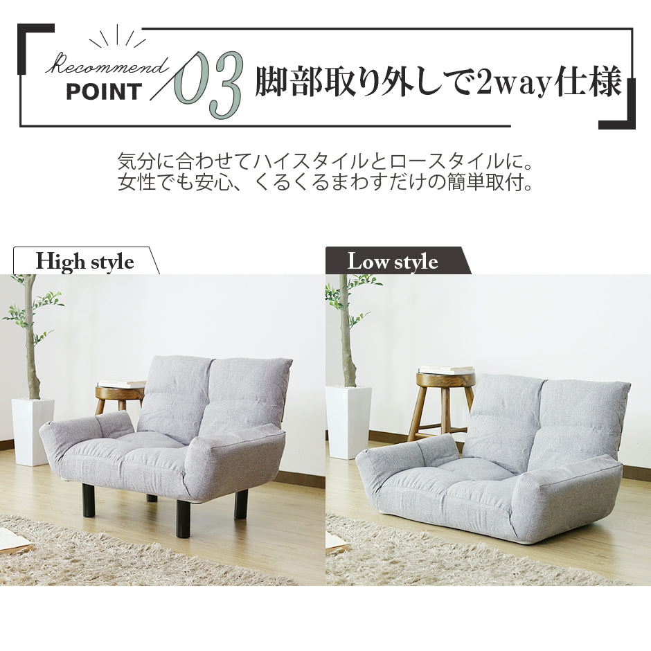 ソファ ひとりがけ 1人掛け コンパクト 5段階 リクライニング ふっくら