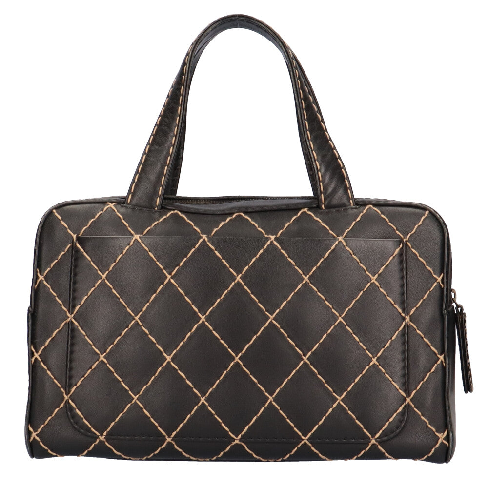 シャネル CHANEL ワイルドステッチ ハンドバッグ レザー ブラック