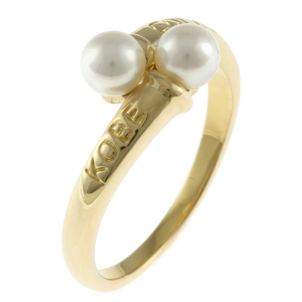 中古】 ミキモト MIKIMOTO K18 リング 指輪 パール 2珠 カレッジリング