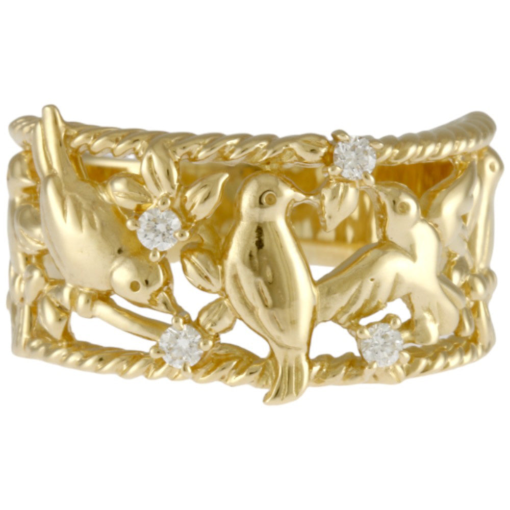 鳥 リング 指輪 18号 18金 ダイヤモンド 0.11ct レディース 中古鳥