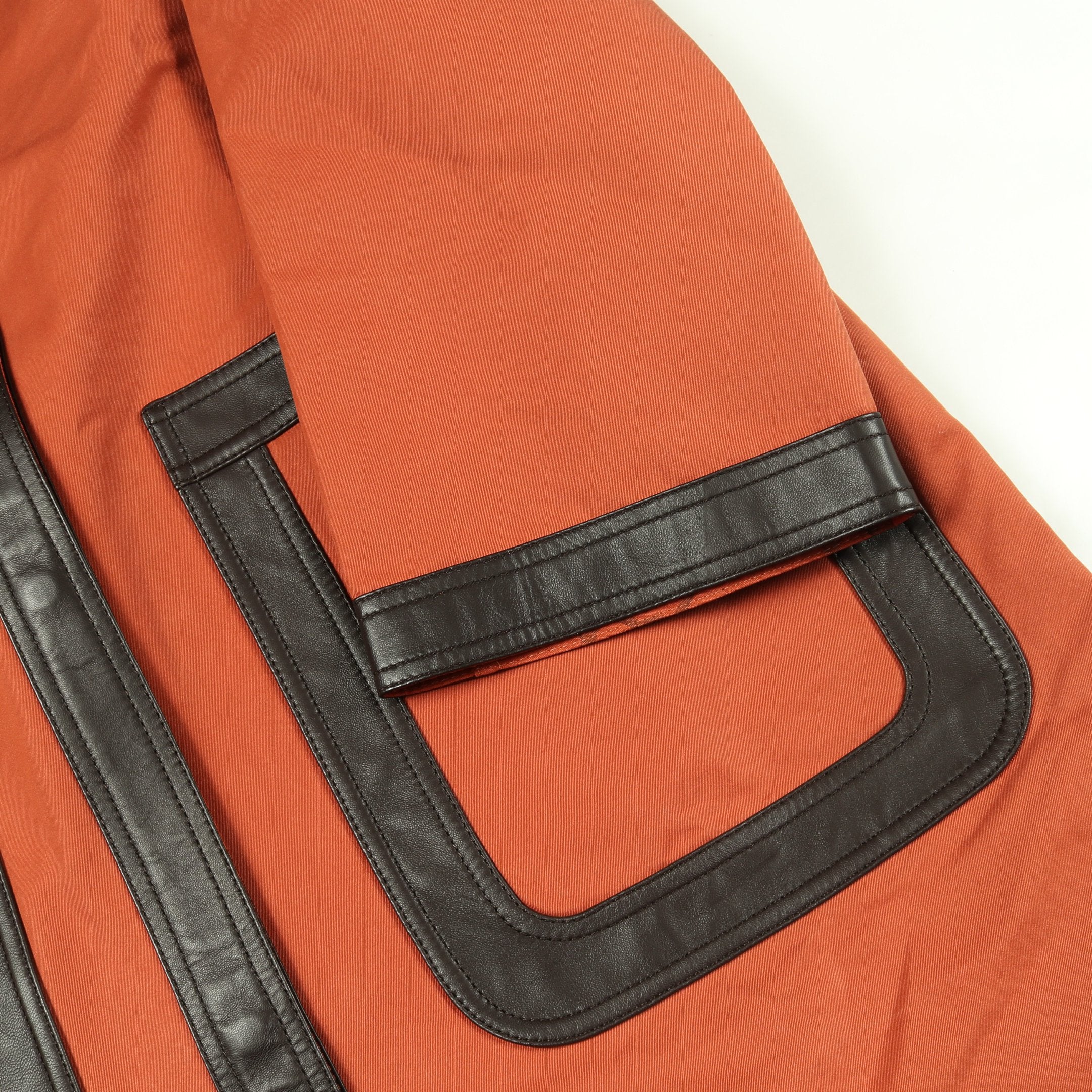 ステンカラーコート コットン ラムスキン オレンジ ダークブラウン