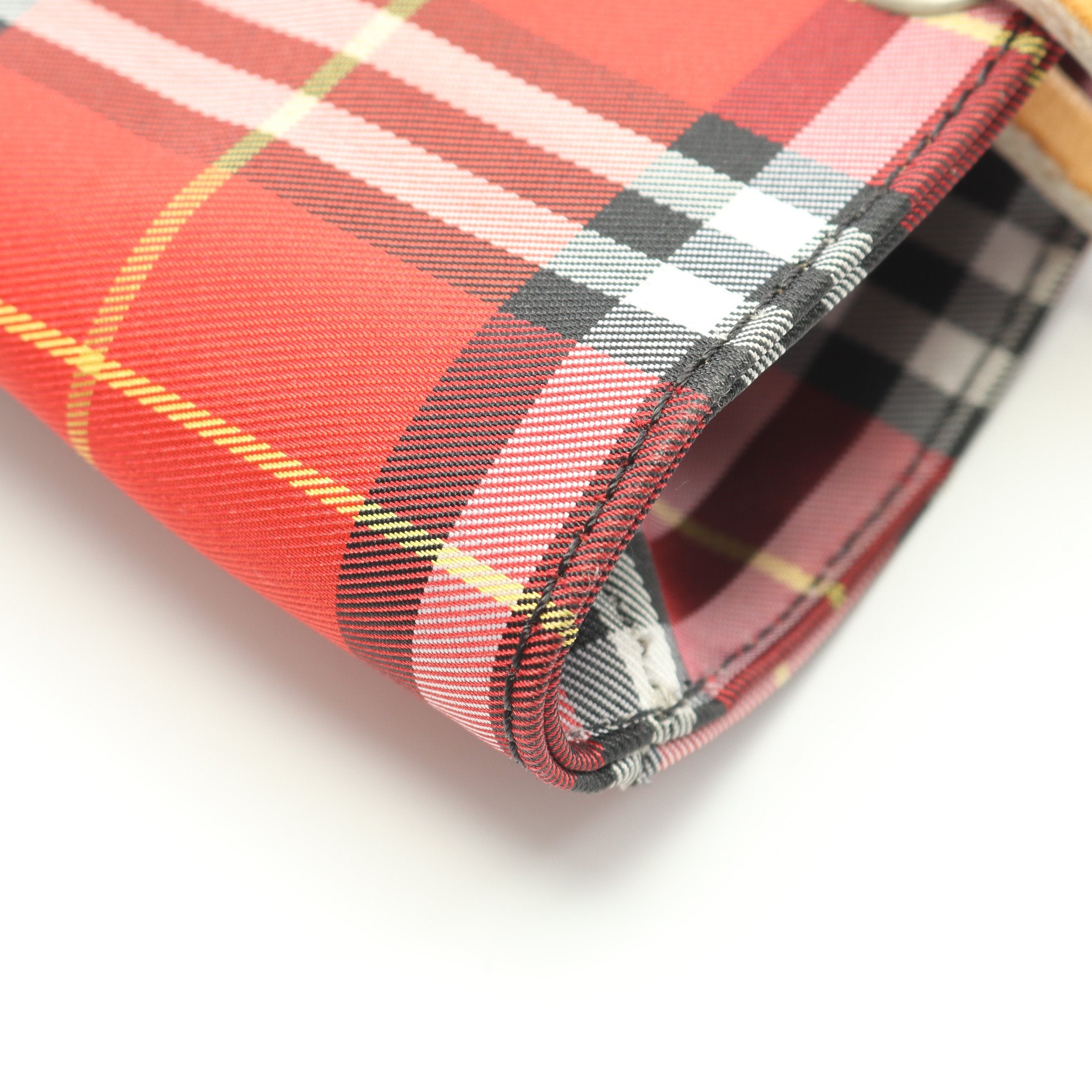 ノバチェック ハンドバッグ キャンバス レザー レッド ライトブラウン