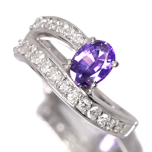 非加熱バイオレットサファイア 約1ct ダイヤモンド 0.4ct プラチナ