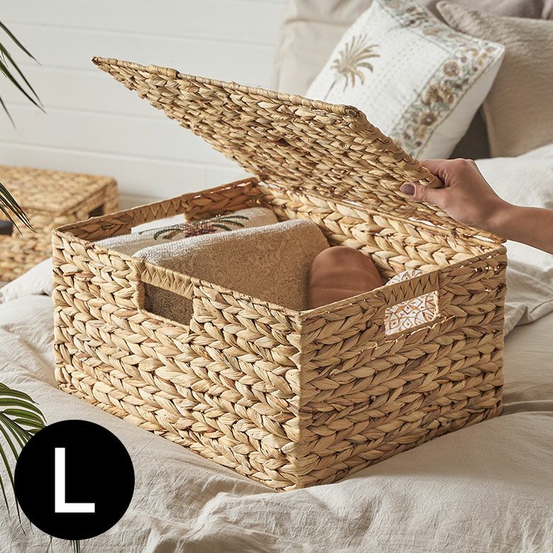 かご バスケット 蓋付き Lサイズ 収納ボックス フタ付き 約 W 43 cm D