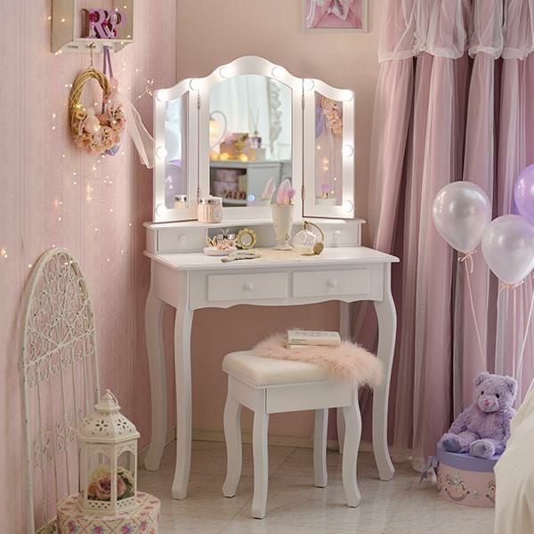 直送】三面鏡スリムドレッサー(ライト付き)｜かわいいお姫様インテリア