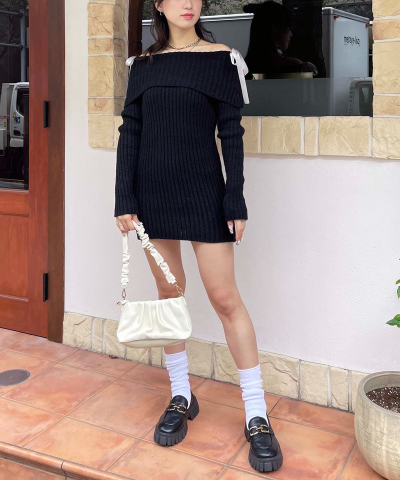 リボン付きオフショルミニワンピース｜SPIRALGIRL スパイラルガール