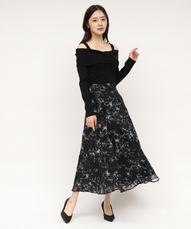 花柄オーガンジークロスニットドッキングワンピース｜ROYAL PARTY