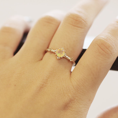 5mm エチオピアオパール ローズカットダイヤモンド リング 指輪 PT900