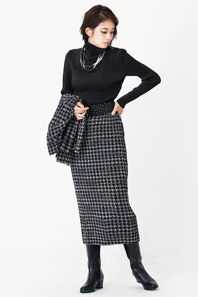 シャトルプリーツ ロングタイトスカート・千鳥格子柄 | コーディネート