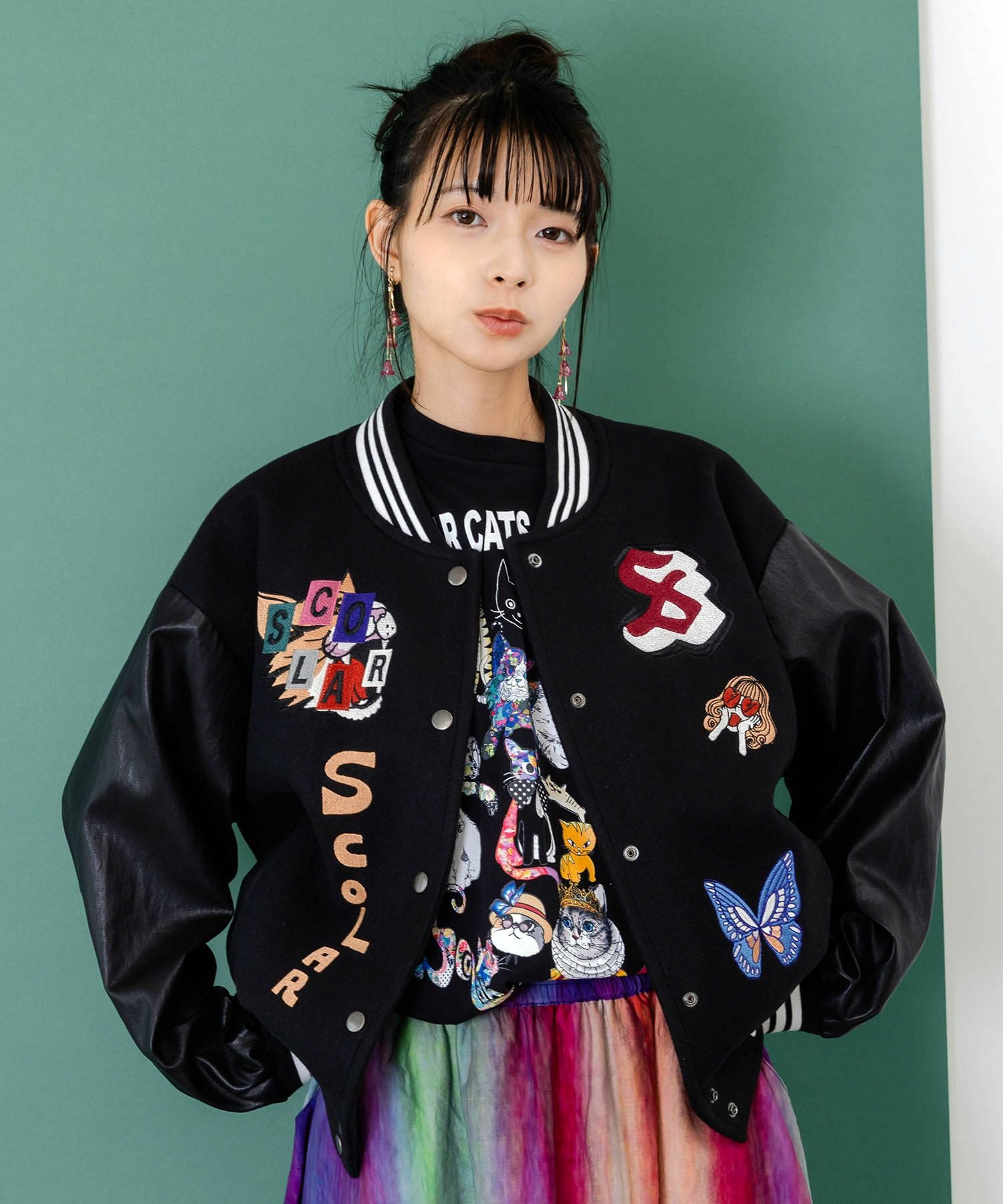 153686：メルトン×合皮 異素材切替スタジャンの通販-ScoLar