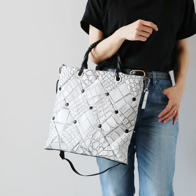 クロコダイル ダイヤ柄 編み込みデザイン 2way トートバッグ 日本製