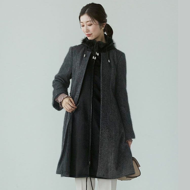 ミンク ブレンド ウール ＆ カシミヤ 100％ コート フォックスファー