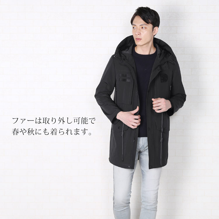 HALEINE モッズコート メンズ ミンク ライナー ラクーン ファー