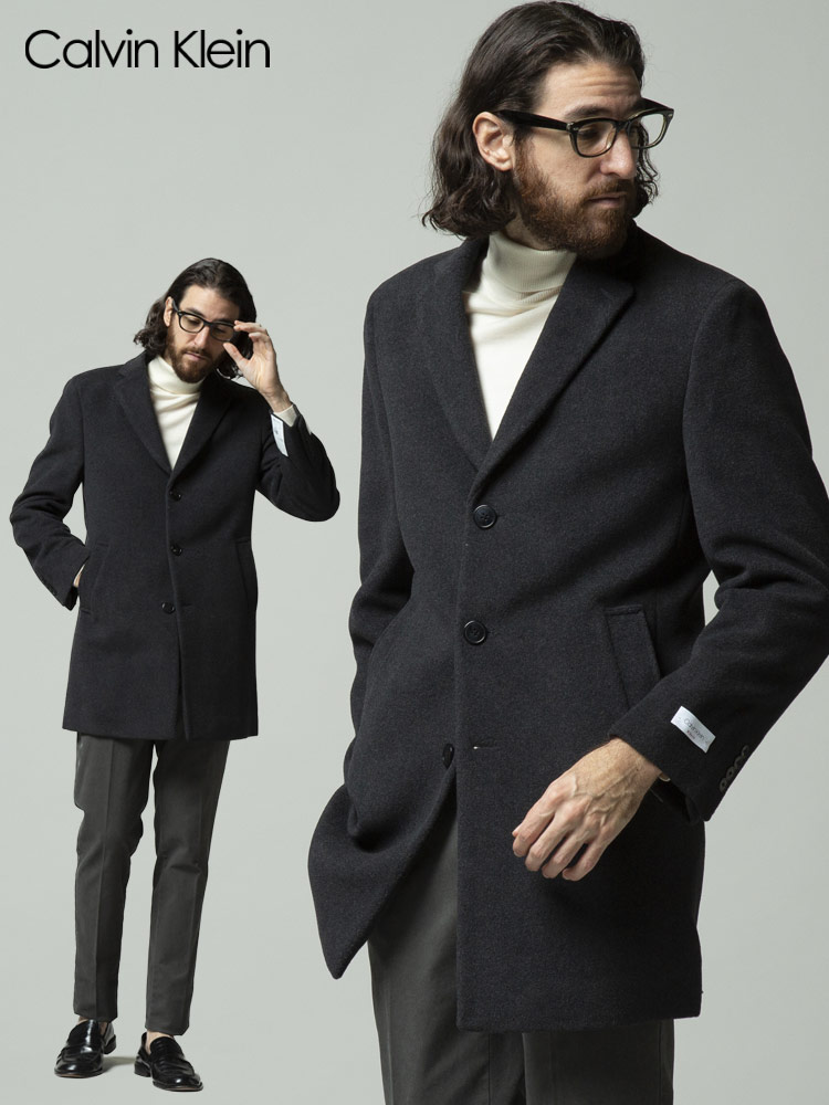 CALVIN KLEIN (カルバンクライン) ウール混 シングル チェスターコート