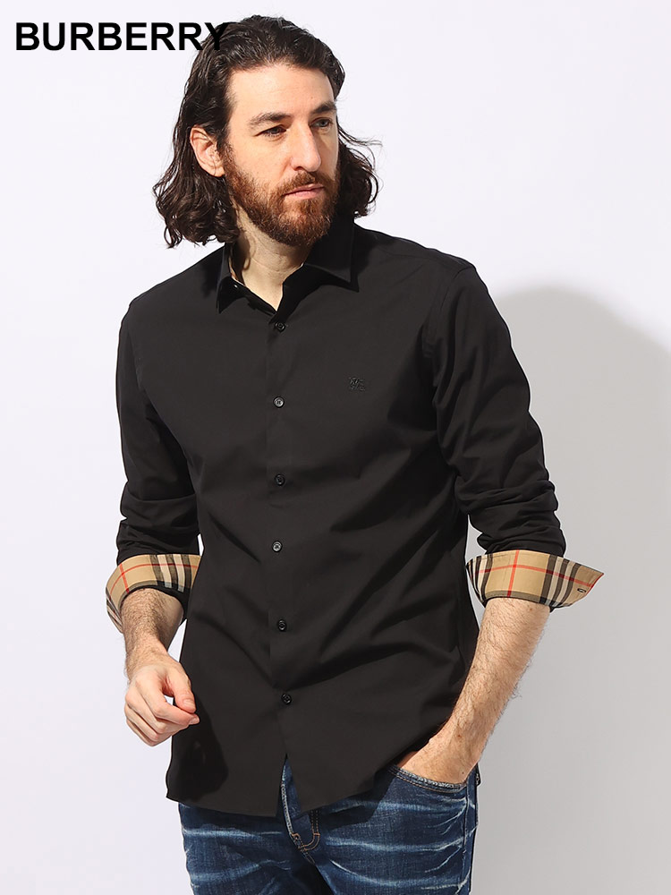 BURBERRY (バーバリー) 襟＆袖裏チェック ロゴ刺繍 レギュラーカラー