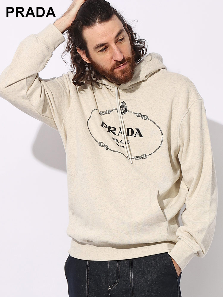 PRADA (プラダ) 裏毛 ロゴ刺繍 ポケット付き プルオーバー パーカー