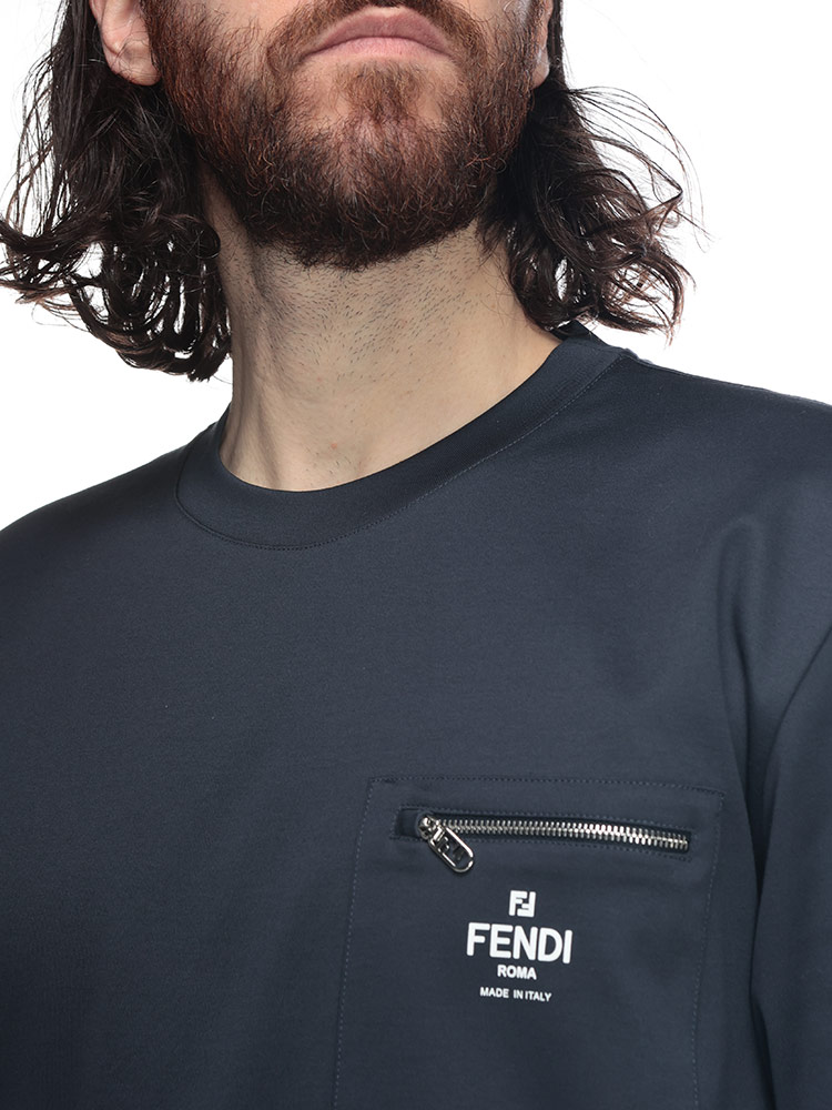 FENDI (フェンディ) ジップポケット クルーネック 半袖 Tシャツ メンズ
