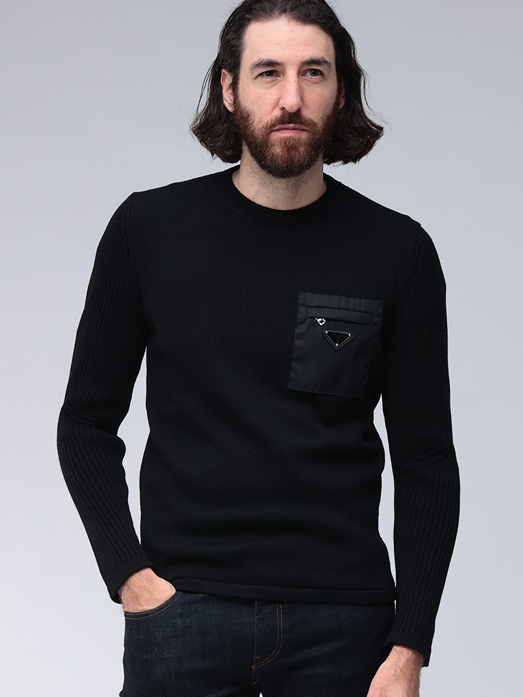 PRADA (プラダ) ウール ロゴポケット クルーネック セーター