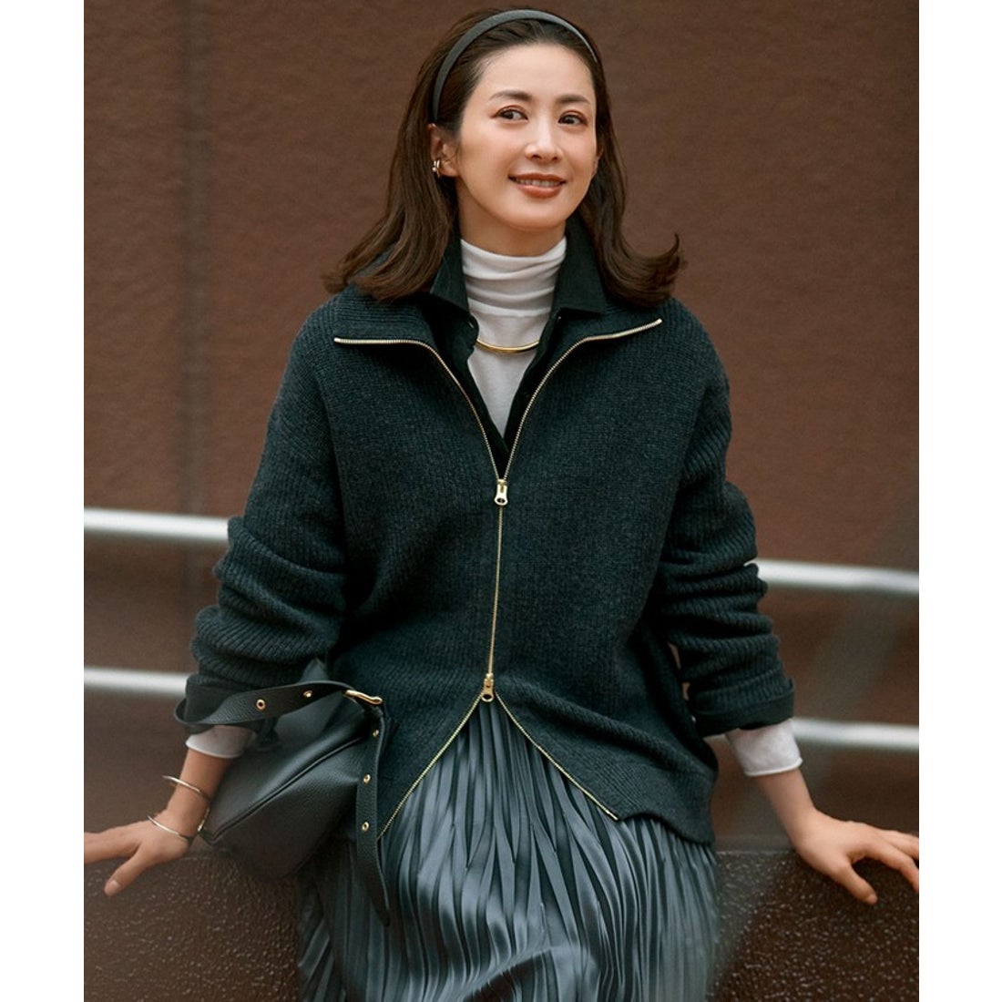 ニジュウサンク 23区 【洗える】カシミヤブレンド ジップアップ ニット