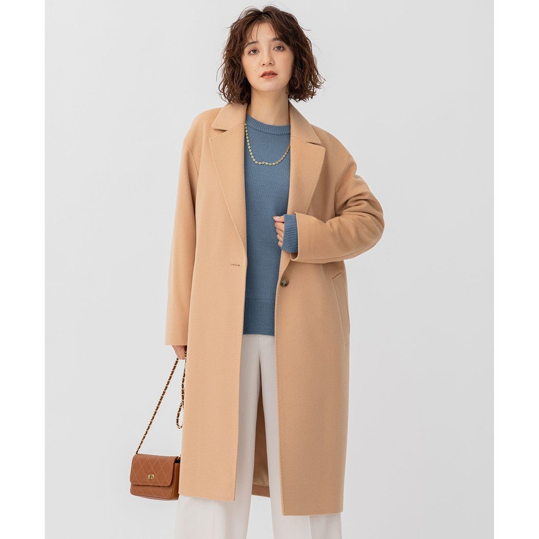 23区 ウールカシミヤビーバー チェスターコート （キャメル系） -靴