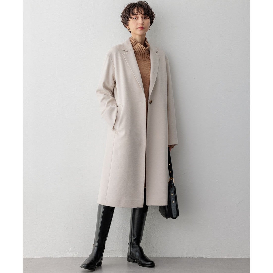 23区 ウールカシミヤビーバー チェスターコート （グレー系） -靴