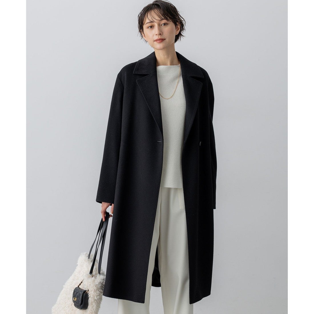 23区 MTRカシミヤビーバー チェスター コート （ブラック系） -靴