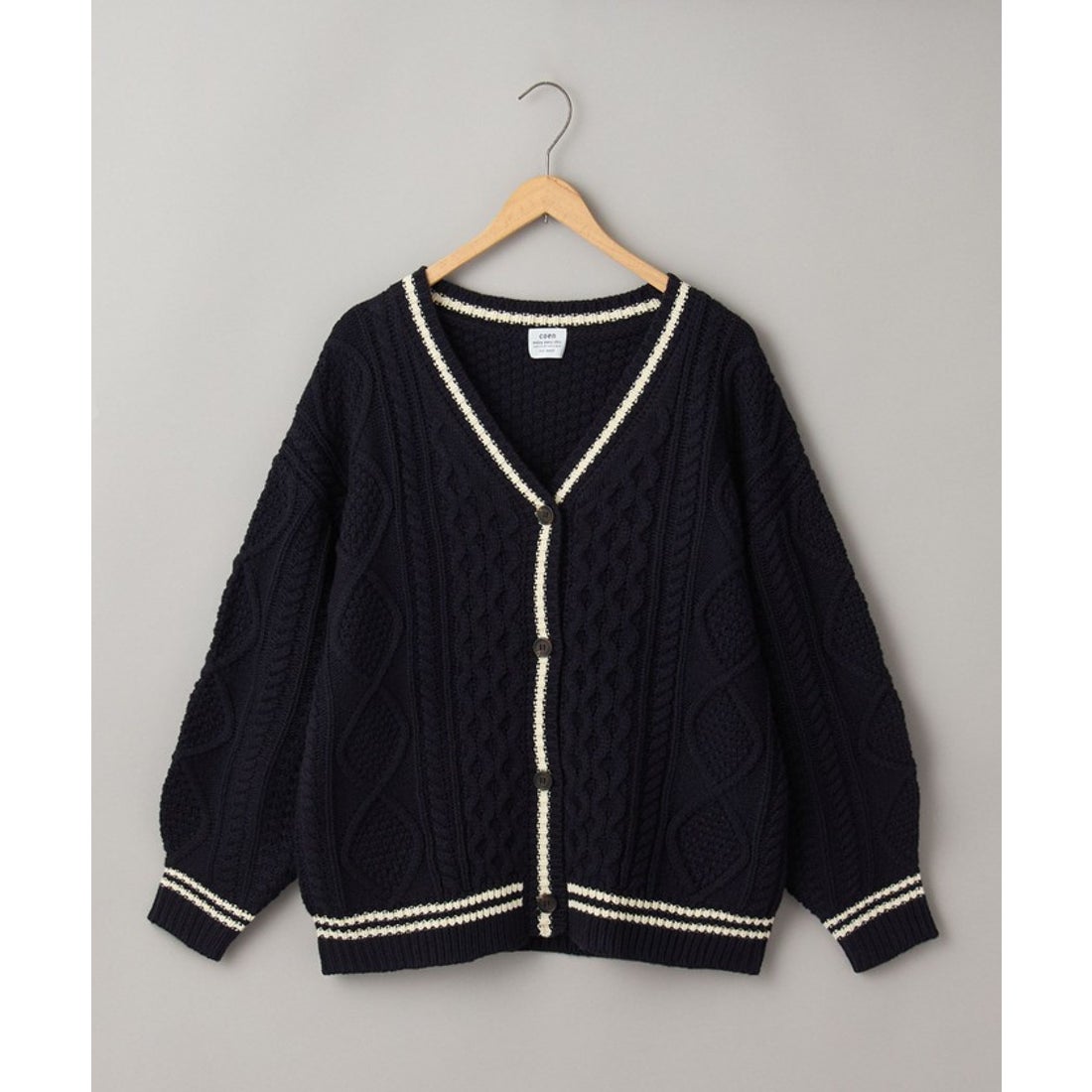 coen ケーブル編みVネックラインカーディガン -アウトレット通販