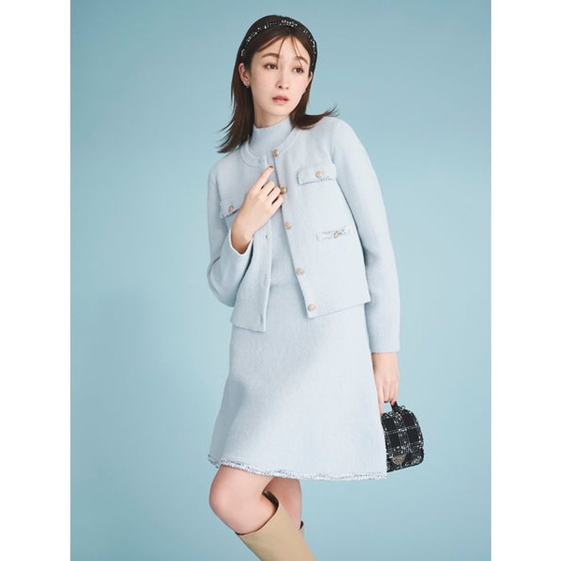 セルフォード CELFORD トリムミニニットワンピースセット （SAX