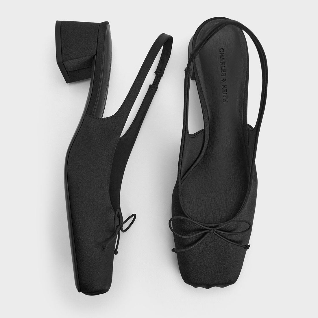 CHARLES & KEITH サテン ボウスクエアトゥスリングバックパンプス