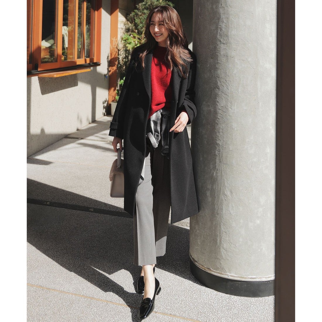 ANY SIS ウールライクロング チェスターコート （ライトベージュ