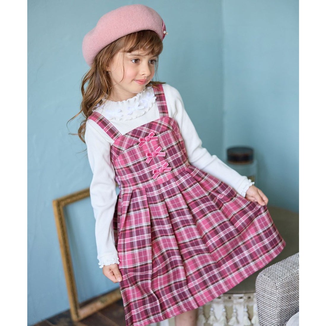 エニィ ANY チェックプリーツジャンパースカート （ピンク系