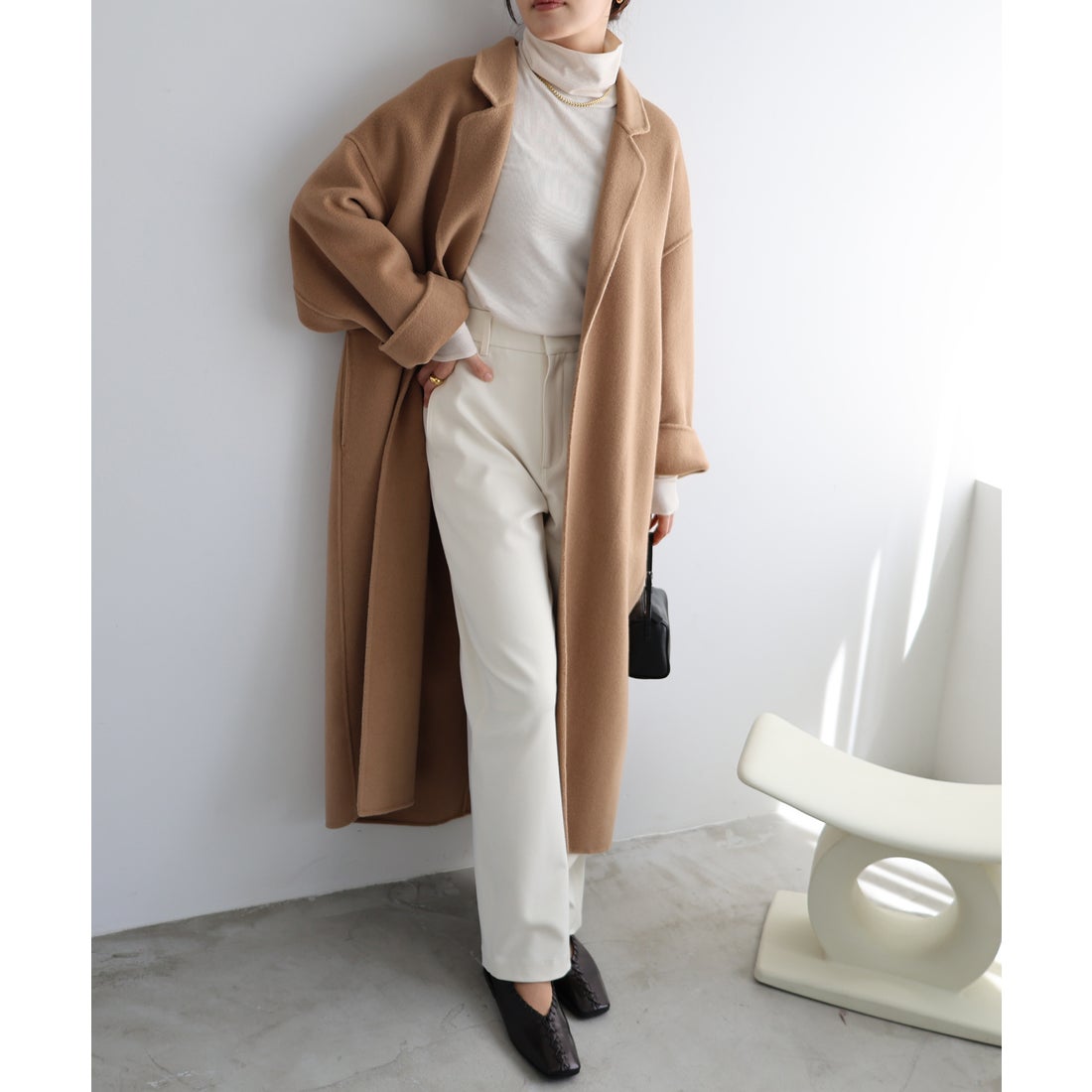 アンドミー andme リバー ロング コクーン コート （キャメル